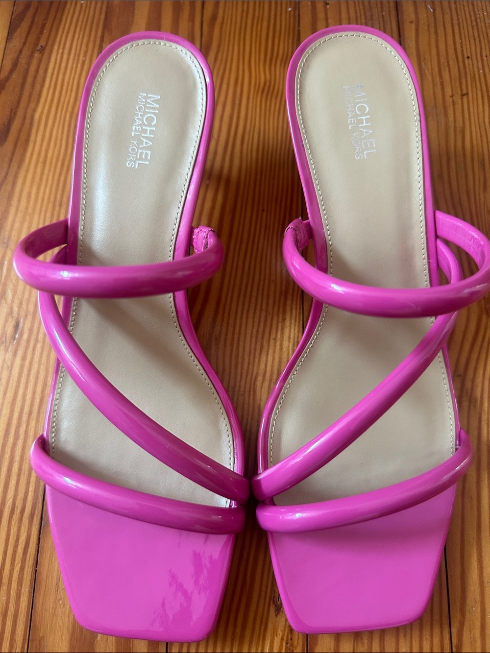 Michael Kors Pink Strappy Patent Kitten Heel Sandals - Picture 16 of 16